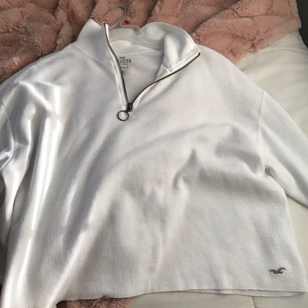 White Half Zip Boyfriend Style Sweatshirt
